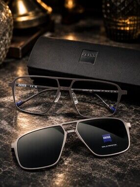 ZEISS LightPro Titanium Eyeglasses w/ Magnetic Polarized Sun Clip & Case